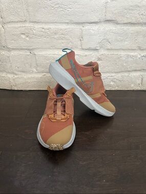 Nike Kids Sneakers in Rust Pink with Teal Stitching and Tan Accents